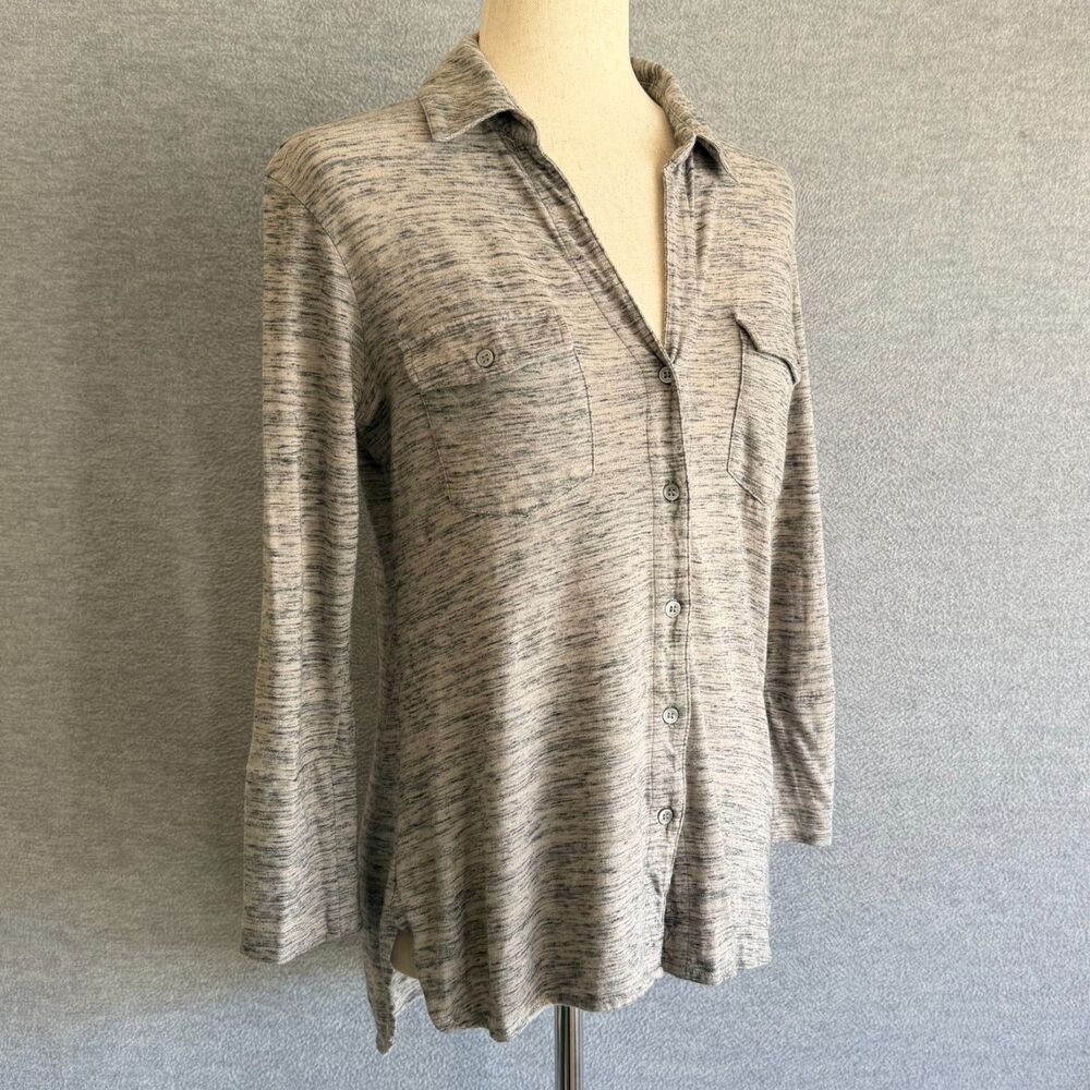 James Perse Collared Top 1 Small Minimalist Capsule Heather Gray Button Up Shirt - Picture 3 of 10